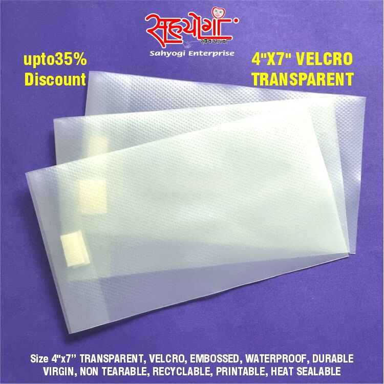 Small Velcro Bag Transparent, Size 4"x7" - Image 2